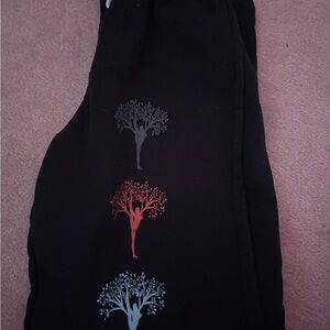 Black Leggings with Tree and Yoga Pose Design